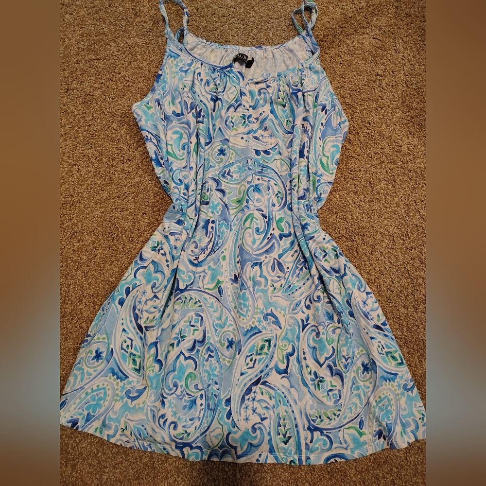 Ralph Lauren Size XL Light Blue & Aqua Paisley Sundress Floral Flowy Beach